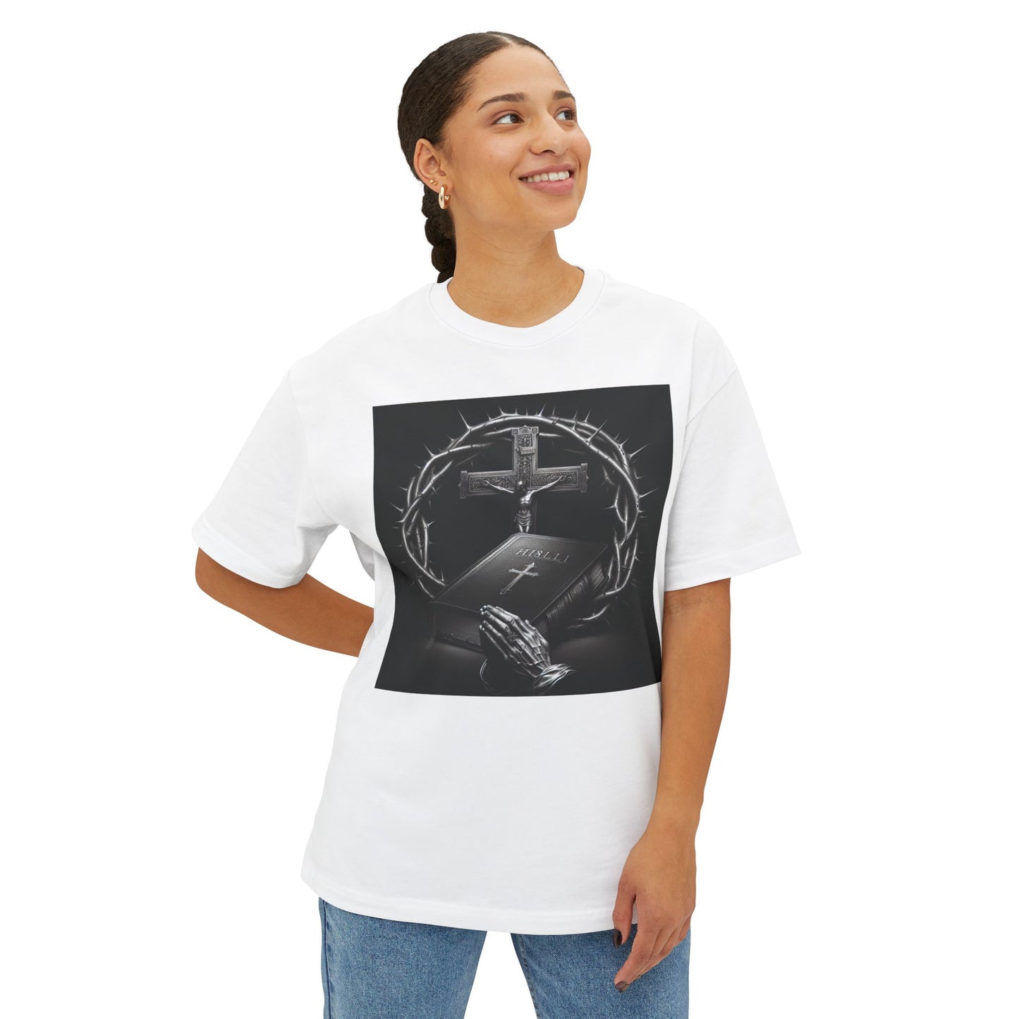Unisex Oversized Boxy Tee with Inspirational Religious Design, Faith Shirt, Christian Apparel, Gift for Believers, Statement Tee