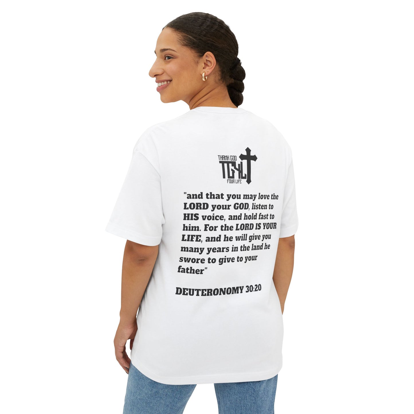 Unisex Oversized Boxy Tee with Inspirational Religious Design, Faith Shirt, Christian Apparel, Gift for Believers, Statement Tee